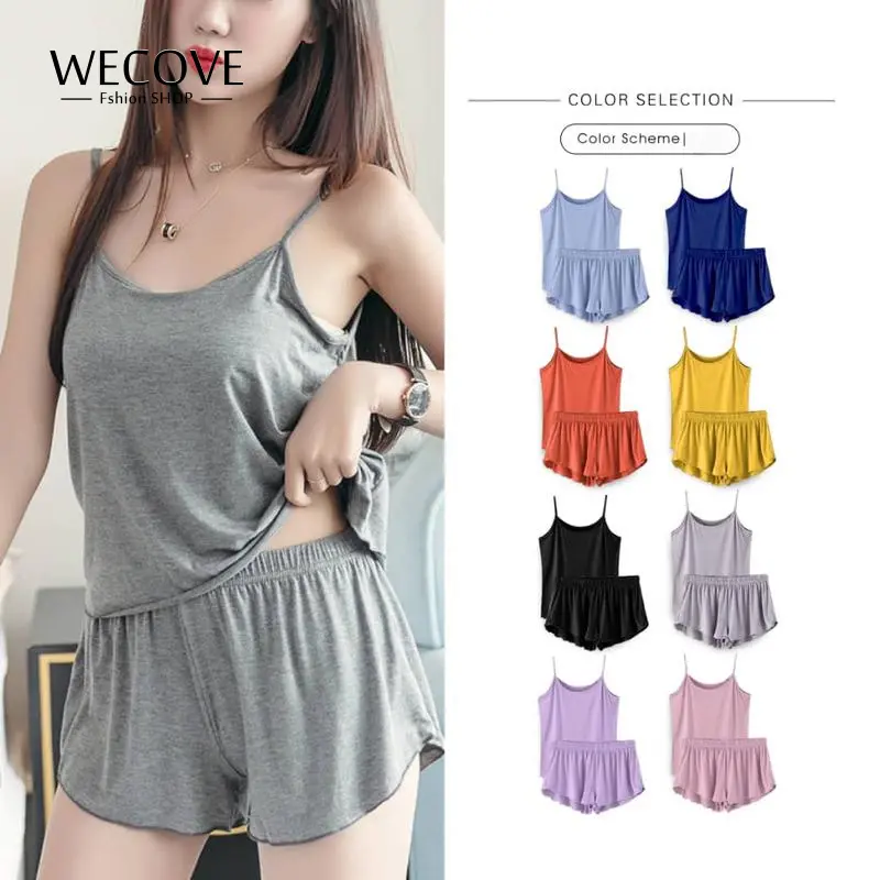 WECOVE Women Camisole+Shorts Loungewear Pyjamas Comfortable and minimalist camisole home wear pajamas Lingerie Nightwear Pajama Set Pjs Basic Sleeveless