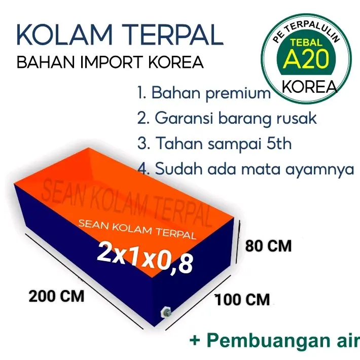 Terpal Kolam A20 2x1x0,8 / 200x100x80 Untuk Budidaya ikan