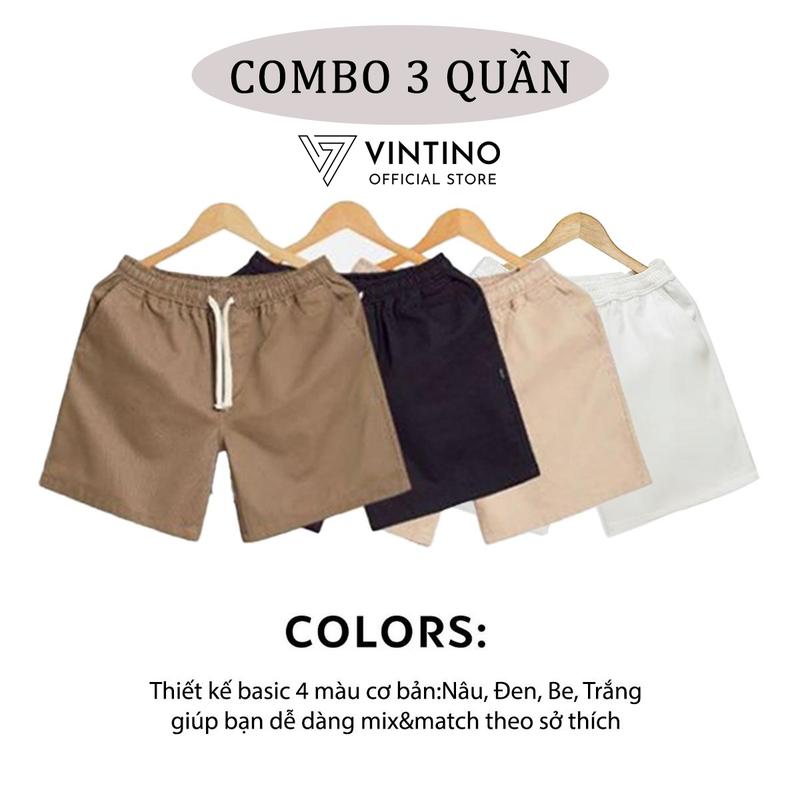 COMBO 3 chiếc Quần Short Nam Kaki VINTINO Quần Đùi Form Trên Gối Vải Kaki Hàn Mềm Mại Thoáng Mát Màu Đen Trắng Nâu Be Menswear Có Túi