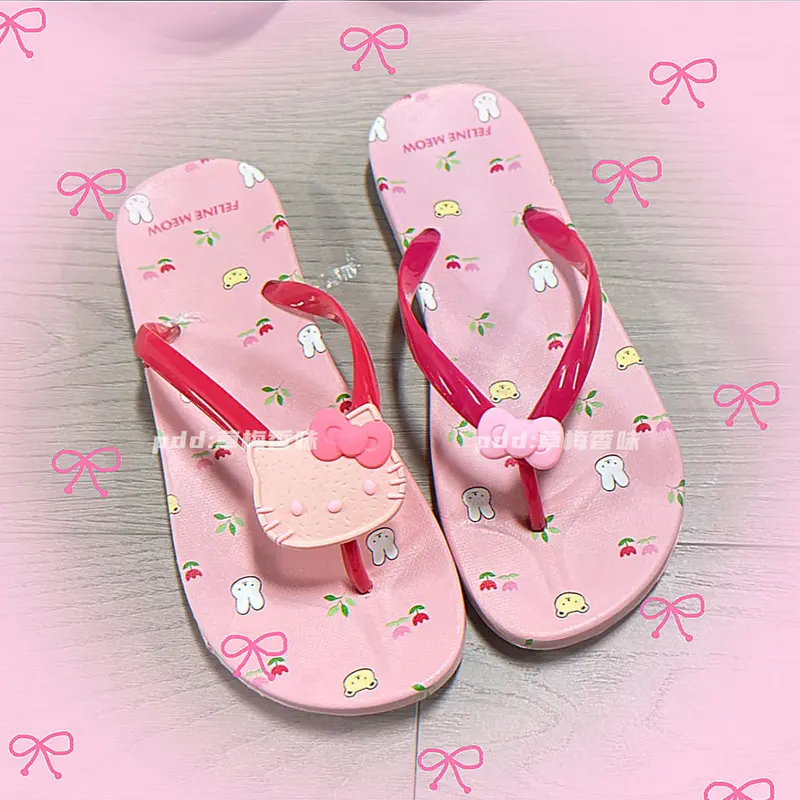 Dép Xỏ Ngón Hoạt Hình, Thiết Kế Mèo Kitty Nhật Bản Ngọt Ngào Mới, Dép Đi Biển Ưa Nhìn Dép Nữ Thích Hợp Cho Học Sinh 0