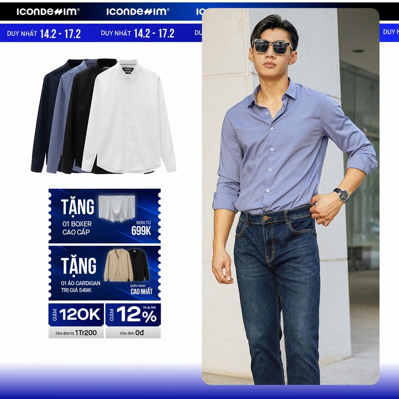 Áo Sơ mi ICON DENIM Tay Dài Slim-Fit Trơn Silkly SMID0075