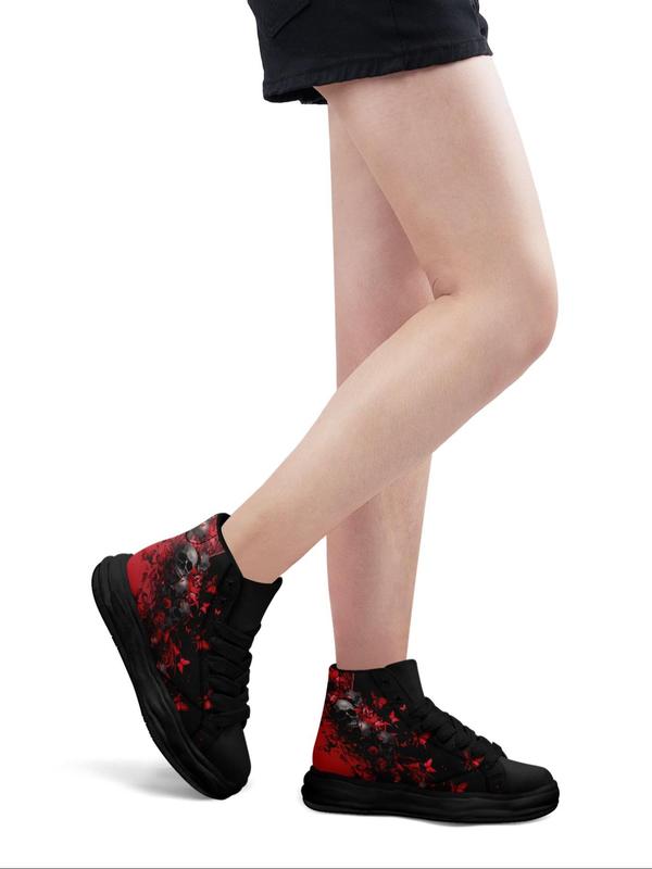 Women's Floral & Skull Print Lace Up High Top Canvas Sneakers, Fashionable Skull Pattern Shoes for Daily Wear, Casual Comfortable Sports Shoes for Women & Girls 5