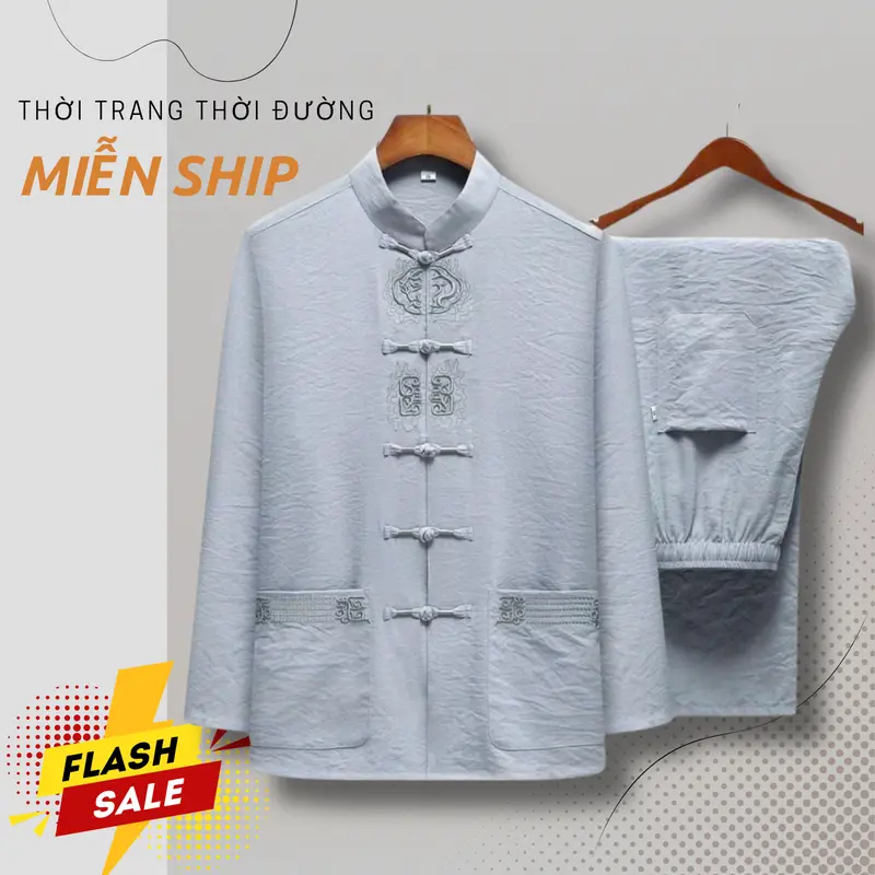 ( T5 ) Trang Phục Thời Đường Nam Dài Tay Bộ Đồ Công Phu Thêu Tay, Trang Phục Tập Luyện Buổi Sáng dành cho Bố và Ông Menswear Áo 0