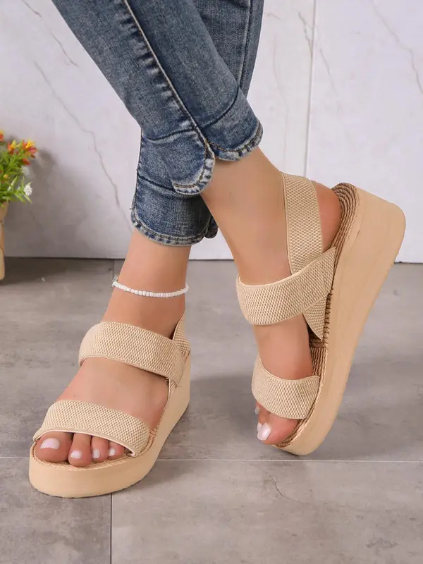 Women's Summer 2024 Minimalist Style Plain Fashion Wedge Platform Sandals, with Adjustable Strap, Casual Walking Outdoor Travel Beach Shoes 6