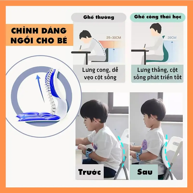 Ghế Công Thái Học chống gù lưng, ghế chống gù chỉnh dáng ngồi dành cho dân văn phòng, học sinh, sinh viên 2
