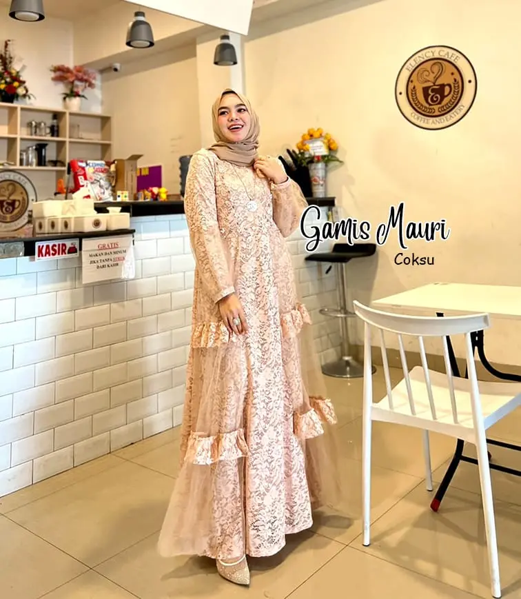 Mauri - Baju Pesta Brukat Mocca Coksu Coklat Muda