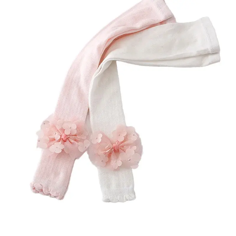 Spring and Summer Girls' Tights Thin Children's Nine-Point Pants Mesh Pants Large Pink Flower Pieces
