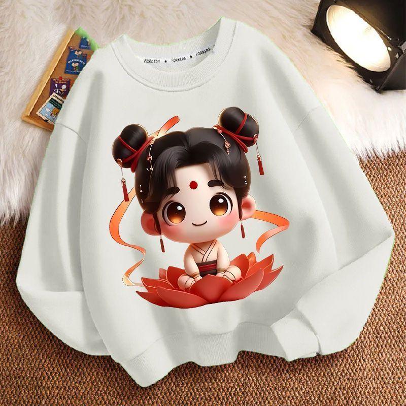 Product Introduction of Youth Nezha Lotus Spring Autumn Winter New Men Women Small Medium Large Children Sweatshirt Round Neck Thickened Long Sleeve Loose Top Menswear Hoodie 1