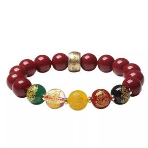 Gelang Tangan Dewa Kekayaan, Bahan Cinnabar, Rekaan Lima Hala, Tahun Zodiak, Manik Fortune Lima Warna dan Lima Elemen, Sesuai untuk Lelaki dan Wanita, Barang Kemas untuk Menarik Kekayaan, Hadiah Bangles Bracelets Jewelry