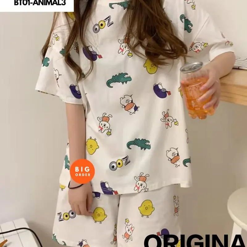 Baju Tidur Wanita Piyama Lengan Pendek Motif Karakter Pakaian Tidur Wanita - Baju Tidur Korea - BT01 - BO Dewasa Fit Katun Lembut 1