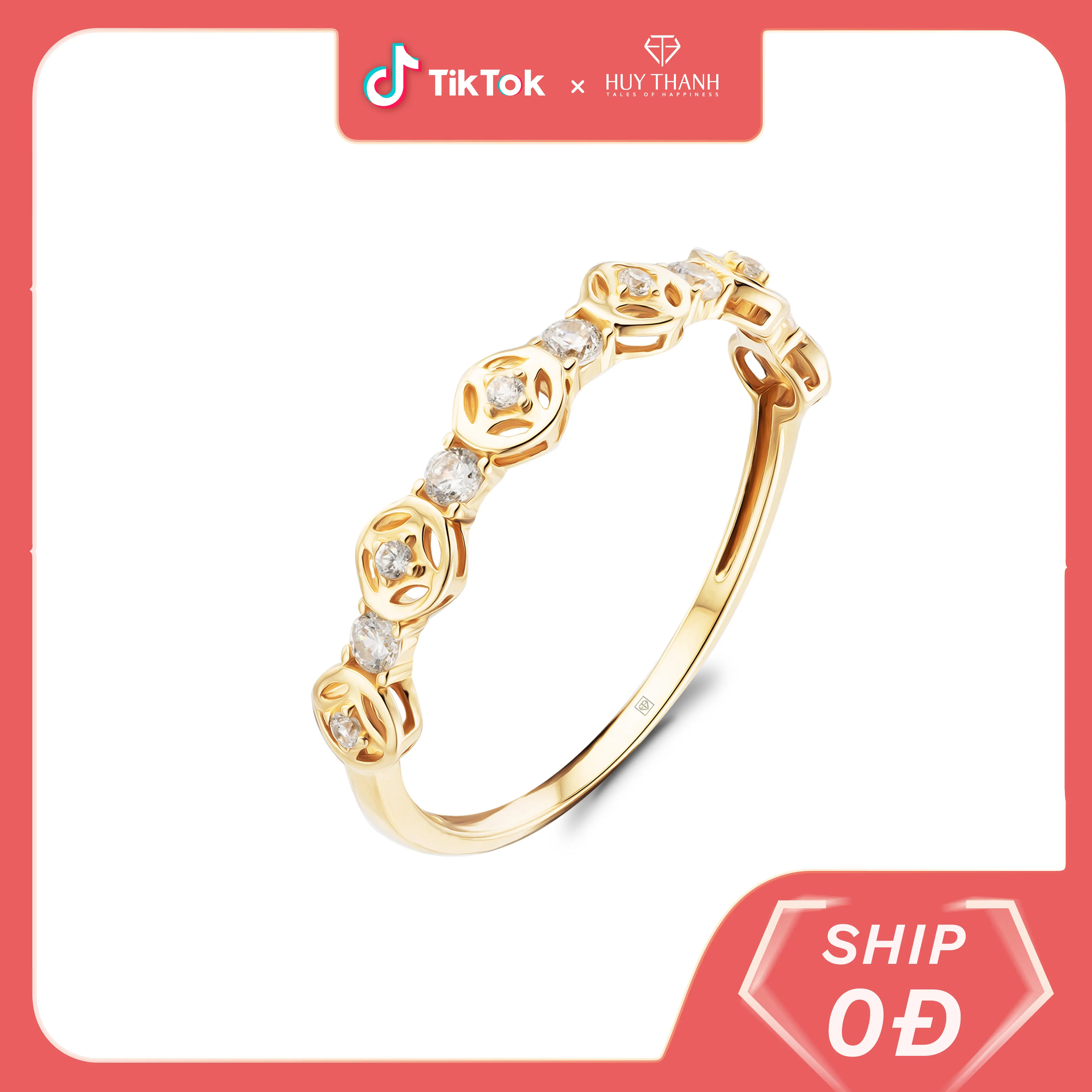 HuyThanhJewelry NLF510 Nhẫn thời trang Liên Lộc Phát Vàng 10K đá CZ