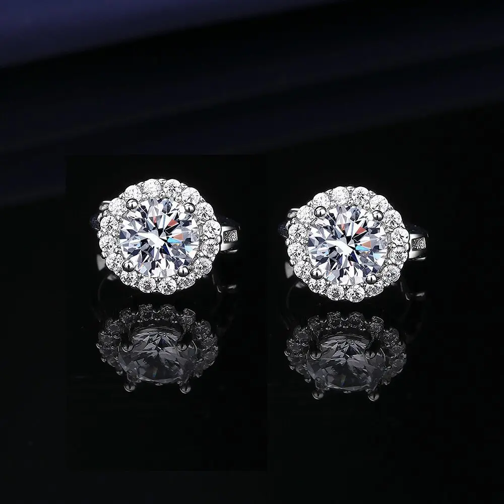 New Trendy Hot Selling One Carat Imitation Moissanite Earrings for Women, Hypoallergenic Fashion Ear Hoops and Ear Clips