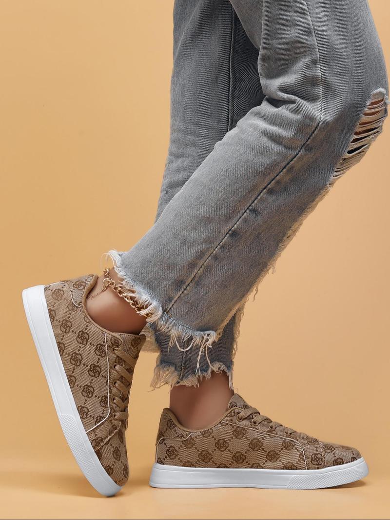 Product Introduction of Women's Fashionable All Over Floral Print Lace Up Low Top Sneakers, Casual Comfortable Sports Shoes for Daily Wear, Female All-match Round Toe Shoes for Daily Wear 16