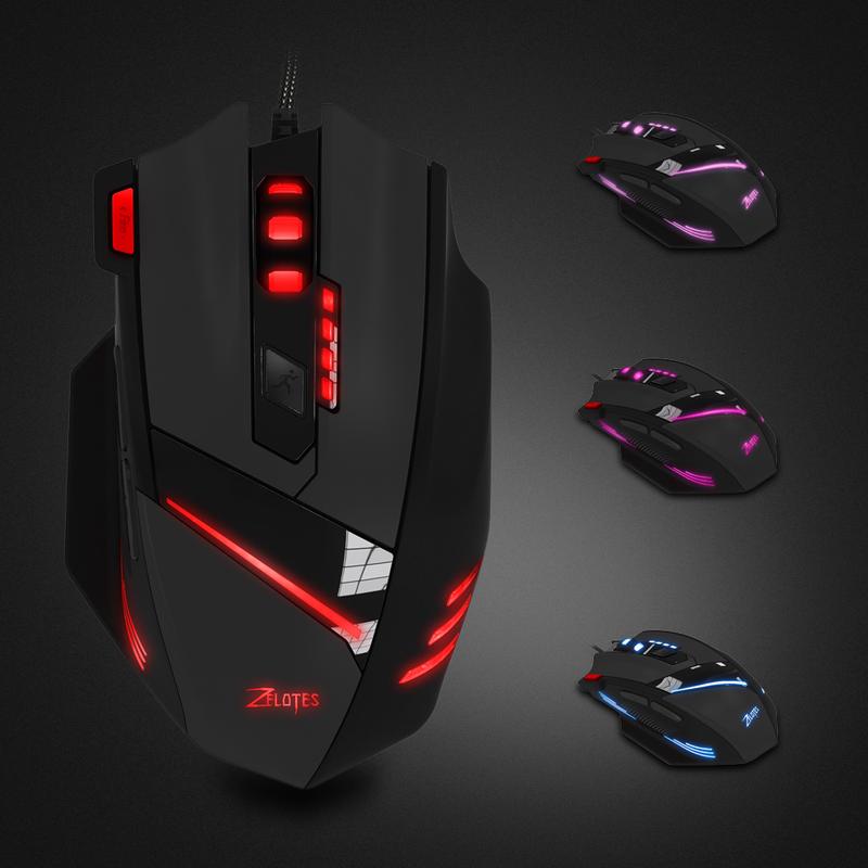 Zelotes T60 Macro Wired Gaming Mouse 7200 DPI Wired USB 7 Buttons Multi-Modes LED Lights Programmable 2