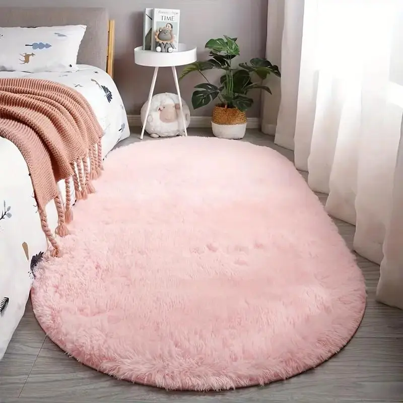Oval Shaped Rug, 1 Count Soft Fluffy Rug, Non-slip Indoor Mat, Decorative Carpet for Home Living Room Bedroom Bedside