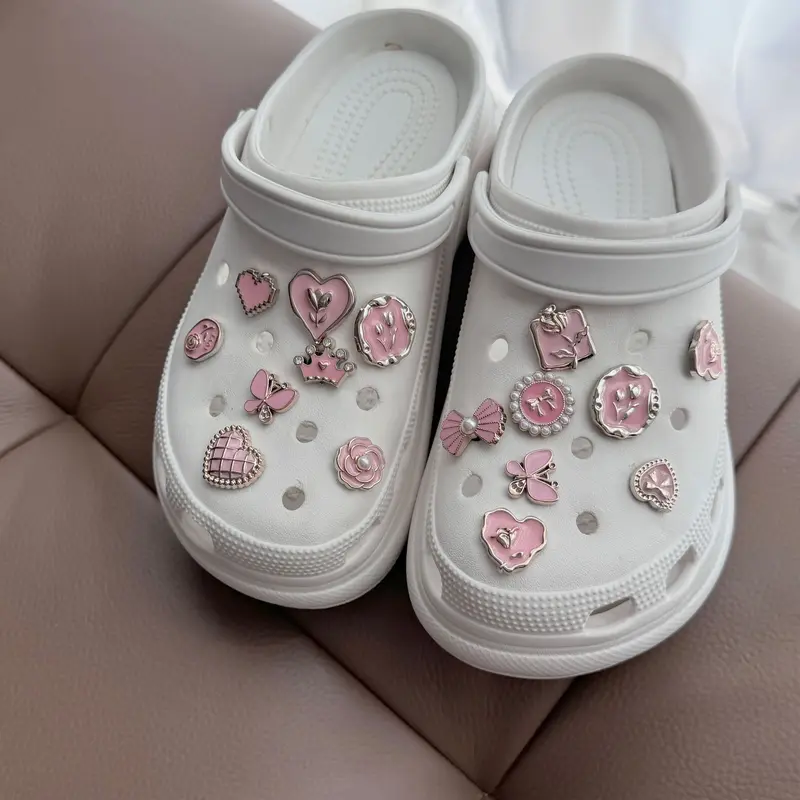 Charm Jibbitz Giày, Màu Hồng, 16 Chiếc, Có Thể Tháo Rời, Trang Trí, Đính Ngọc Trai Và Kim Cương, Khóa Giày Cho Giày Cao Su Lỗ 0