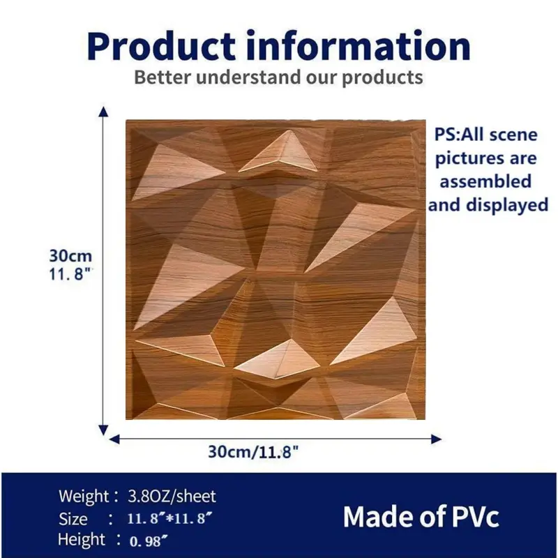 Geometric Pattern Wall Panel with Tape, 12/20/30pcs Waterproof 3D Wall Decor Diamond Panel, Durable Wall Decor for Living Room & Bedroom 5