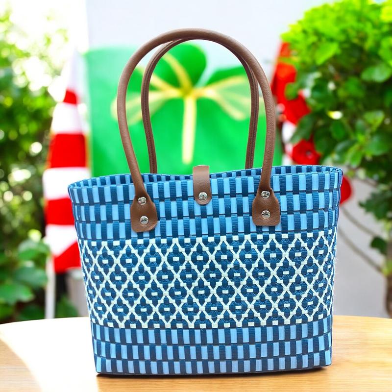 Giỏ Đan Nhựa Lưới Tâm Đại,Giỏ Đan Tay, Túi Xách Đan Thủ Công Handmade,Làn Nhựa Đi Chợ, Phối Với Áo Dài, Đầm Đi Biển Chụp 8