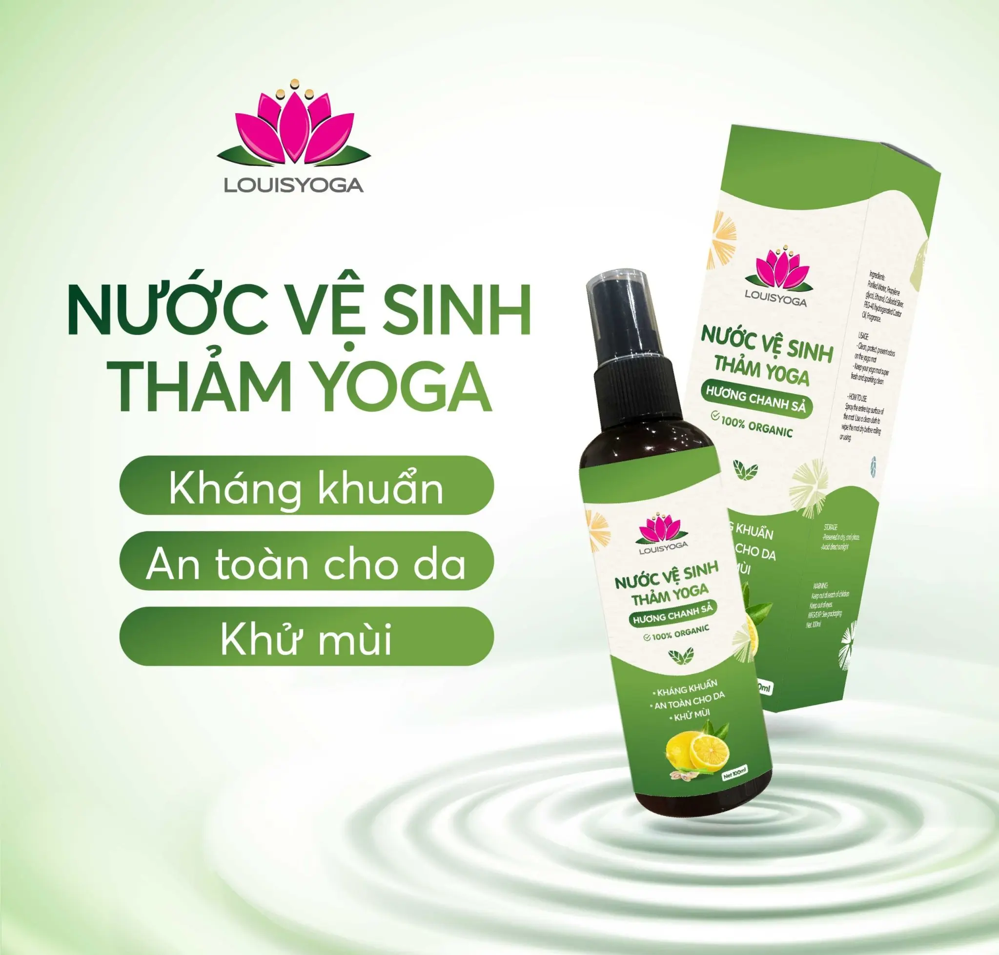 Nước vệ sinh thảm yoga- Hương chanh xả- không chất tẩy rửa