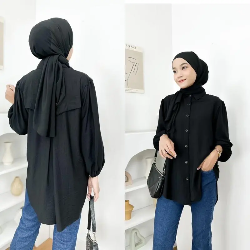 Kemeja Wanita Bahan Polo Linen Laura Blouse Atasan Wanita Full Kancing Lengan Panjang Fashion Remaja Dewasa Kekinian baju model terbaru By Mool Rakyat.Id 3