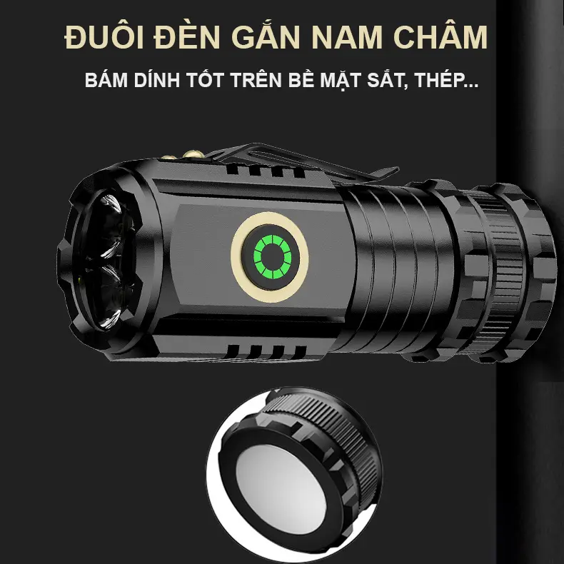 Đèn mini cầm tay kháng nước pin 2600mAh đế nam châm đa năng, gắn mũ 5