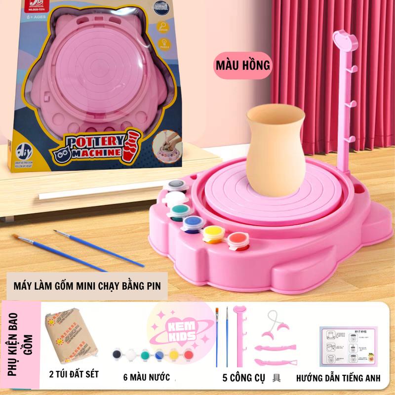 Đồ Chơi Máy Làm Gốm Thủ Công Cho Bé DIY Đồ Chơi Handmade Sáng Tạo Kèm Đất Sét Màu Vẽ Bàn xoay làm gốm thủ