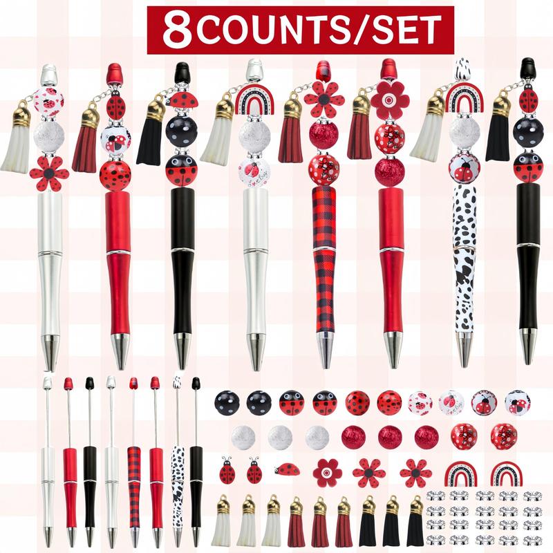 Cute Beaded Ballpoint Pen Set, 8 Counts/16 Counts DIY Beaded Ballpoint Pen with Tassel Pendant, Writing Pen for Office School Student 0