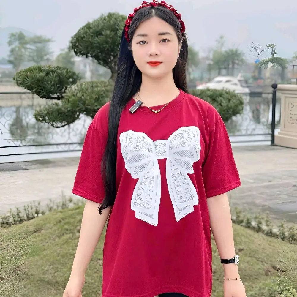 Áo FORM RỘNG  in NƠ-TIM hot trend 2025 cổ tròn(MỎNG NHẸ,GIÁ RẺ,HÀNG BÌNH DÂN) Top Women