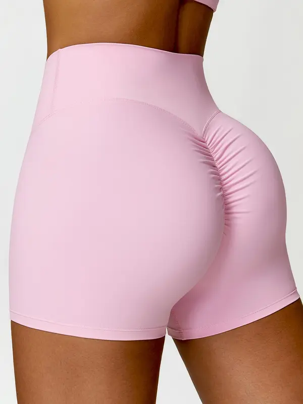 Women's Solid Color Ruched High Waist Sports Shorts, High Stretch Casual Comfy Breathable Butt Lifting Skinny Shorts for Yoga Gym Workout Running, Ladies Sportswear for All Seasons 2