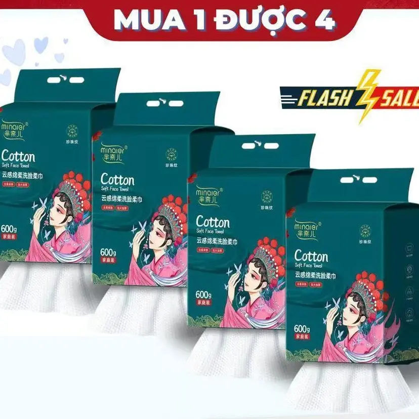Flash Deal Giới Hạn - Combo 4 Bịch Lớn Khăn Lau Mặt, Tẩy Trang, Lau Đa Năng Cotton Túi Xanh Lá  20X20cm 600gr - Mỗi Khách 1 Đơn