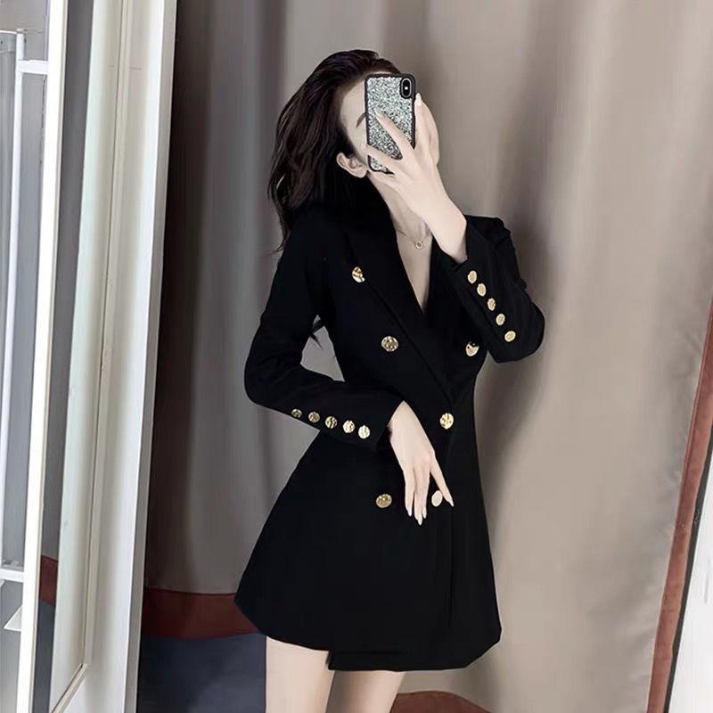 Váy Bộ Đồ Công Sở, Dành Cho Nữ, Thiết Kế Phong Cách Pháp, Ôm Sát Eo, Màu Đen Thanh Lịch, Thích Hợp Cho Mùa Xuân 2024, Thiết Kế Độc Đáo, Hàng Mới Về 2
