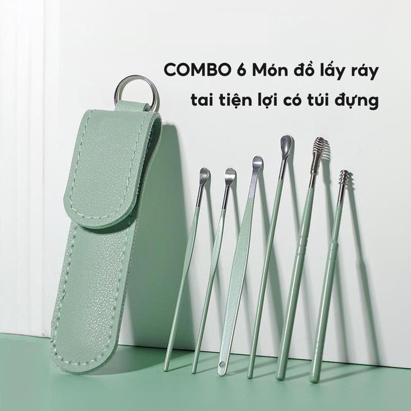 Màu Ngẫu Nhiên Bộ 6 Món Lấy Ráy Tai Mini Bằng Thép Không Gỉ Kèm Túi Đựnġ Que Lấy Ráy Tai Tiện Lợi Nữ Women
