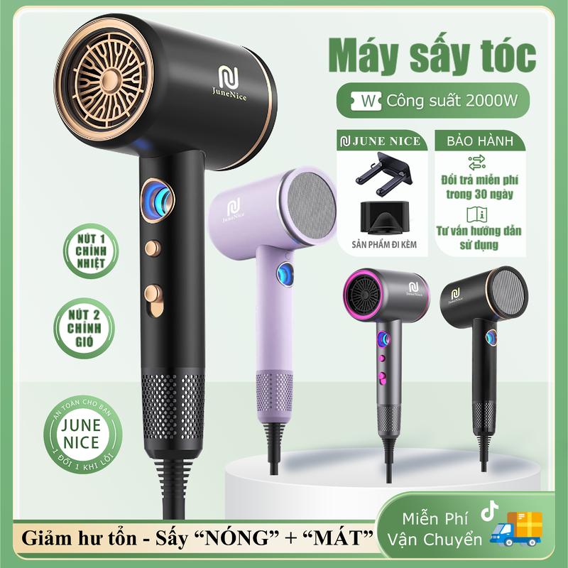 Máy sấy tóc June Nice 2000W sấy 2 chiều nóng và mát, kiểu dáng mới kèm ánh sáng xanh, giảm hư tổn khô sơ tóc Chăm Sóc Tóc Nữ Women