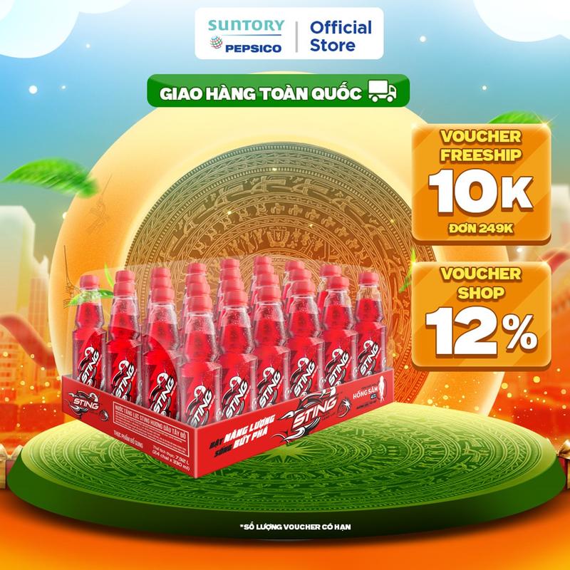 Thùng 24 Chai Nước Tăng Lực Sting Dâu (330ml/chai)