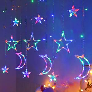 Star & Moon Design LED String Light, 1 Count Battery Operated Hanging Light Decoration, Decorative String Light for Home Party Wedding (Battery Not Included)