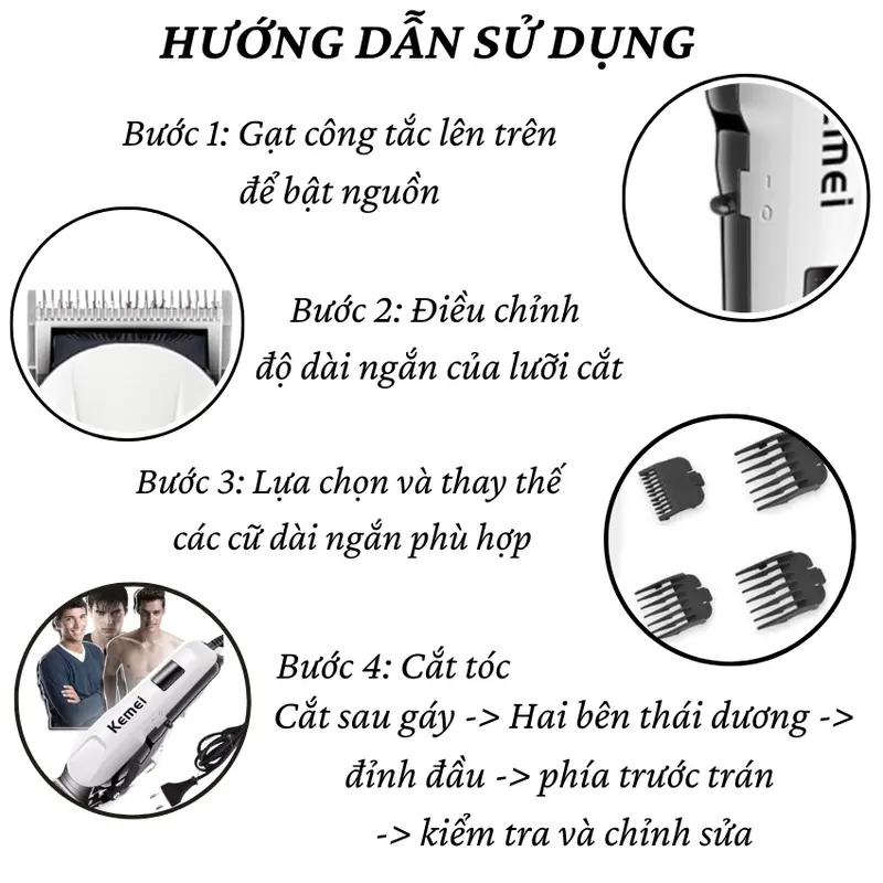 Tông Đơ Cắt Tóc Có Dây Kemei Km 809C, Máy Hớt Tóc Gia Đình, Trẻ Em, Chuyên Nghiệp Bảo Hành 5 Năm Cạo Râu Nữ 2