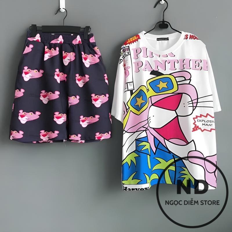  20 MẪU BỘ ĐÙI HOẠT HÌNH MẪU BÁO HỒNG NAM NỮ COTTON Áo thun + Quần đùi 