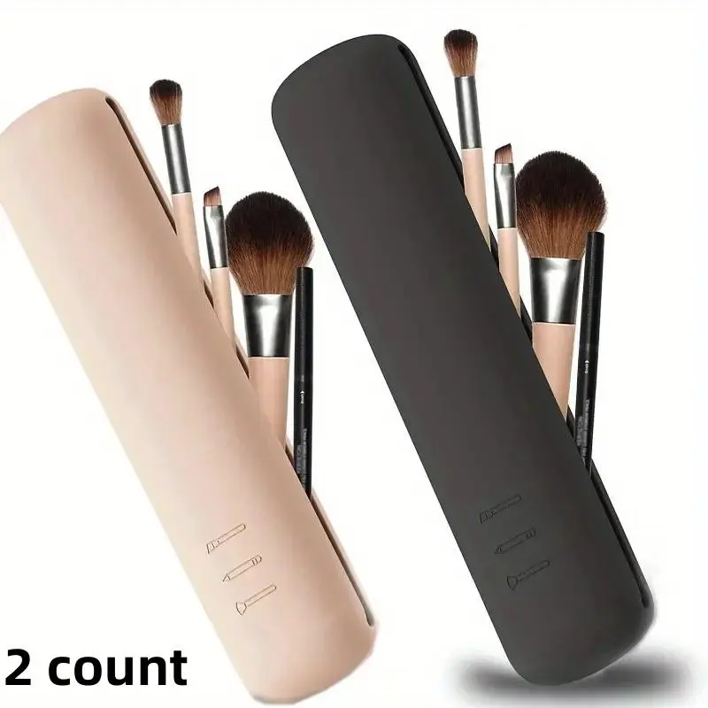 Random Color Silicone Makeup Brush Storage Bag, 2 Counts Soft Waterproof Makeup Brush Travel Holder, Magnetic Portable Cosmetic Bag for Indoor & Outdoor 0