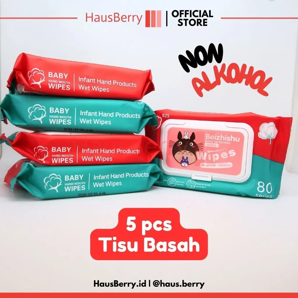 5 Pcs Tissue Basah Lembut & Non Alkohol Cocok Untuk Kulit Bayi Sensitif Wipes Tisu basa