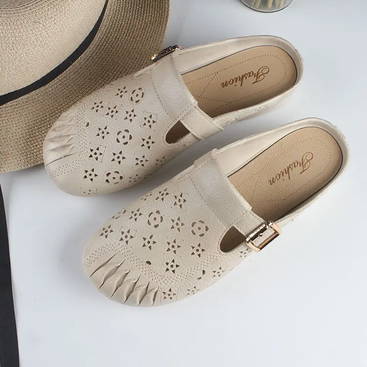 2024 New Women's Toe-Covered Half Slippers, Outdoor Wear Summer Internet Celebrity Ins Style Beach Shoes, Home Platform Non-Slip Flip-Flops  Kasut Perempuan