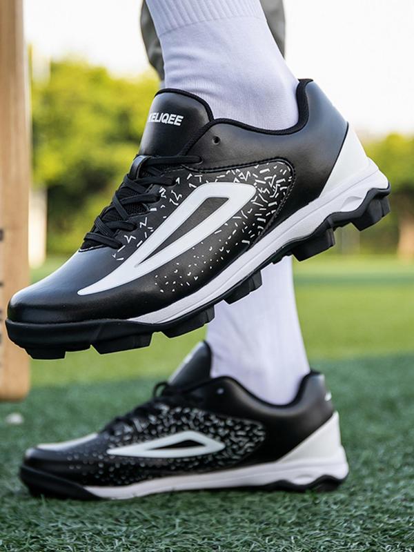 Men's Colorblock Lace Up Baseball Shoes, Casual Sporty Low Top Shoes for All Seasons, Breathable Comfortable Sports Shoes for Baseball 6