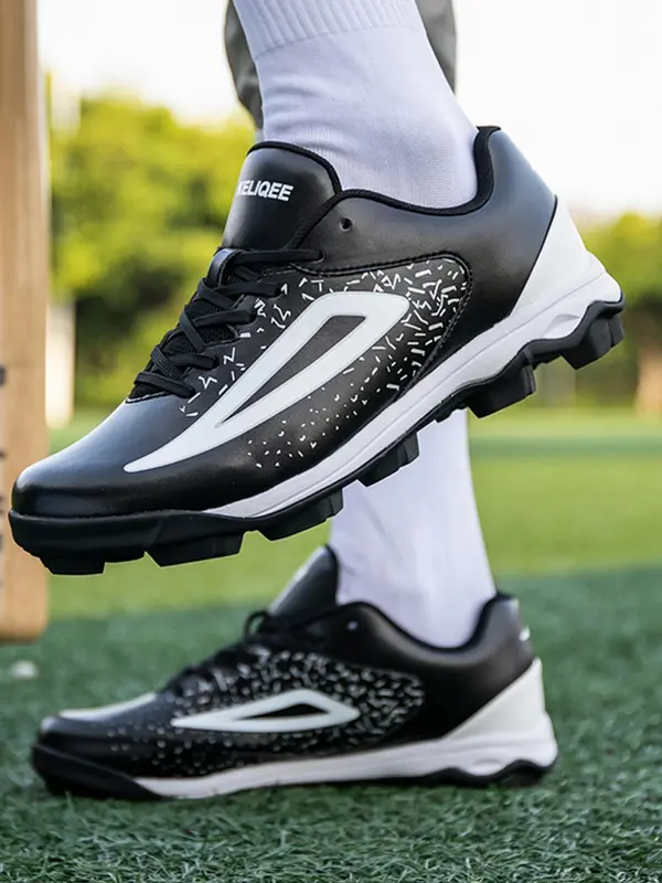 Men's Colorblock Lace Up Baseball Shoes, Casual Sporty Low Top Shoes for All Seasons, Breathable Comfortable Sports Shoes for Baseball 6
