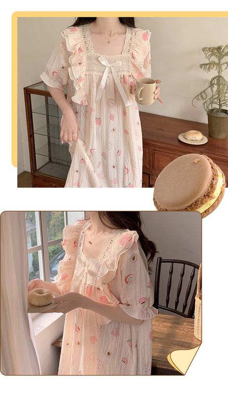 Product Introduction of ชุดนอนฤดูร้อน, สำหรับผู้หญิง, ลูกไม้น่ารัก, ซ่อนหวานหลวม, แขนสั้น, ชุดนอน, ชุดสไตล์เจ้าหญิง, เหมาะสำหรับใส่ในบ้านและออกไปข้างนอก 8