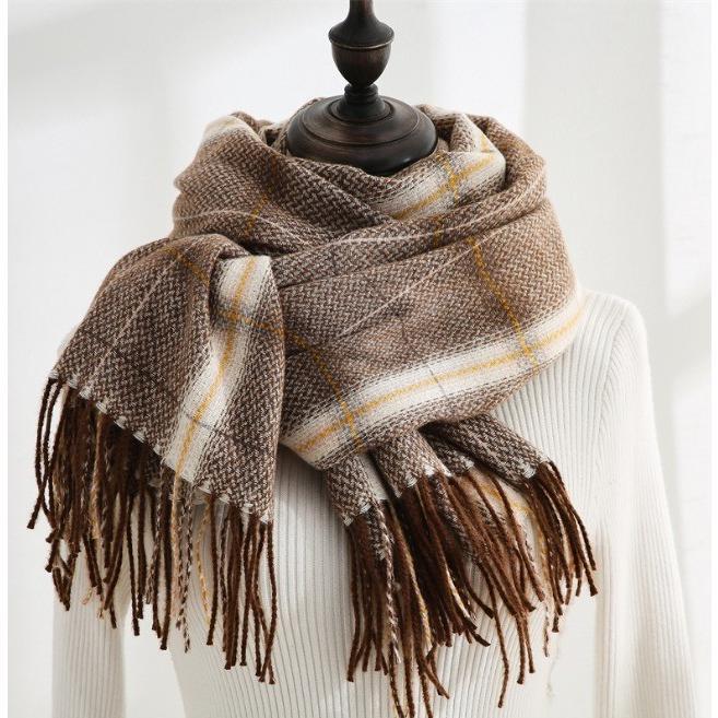 KAORU CASHMERE LONG SHAWL WOOL WINTER SCARF UNISEX SELENDANG PASHMINA - Kuning                                                                                                             . 6