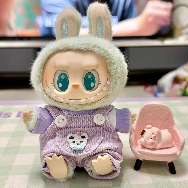 TK Mini Plush Doll'S Clothes Outfit Accessories For Labubu V1 V2 Idol Dolls Striped shirt Pocket overalls Clothing 4