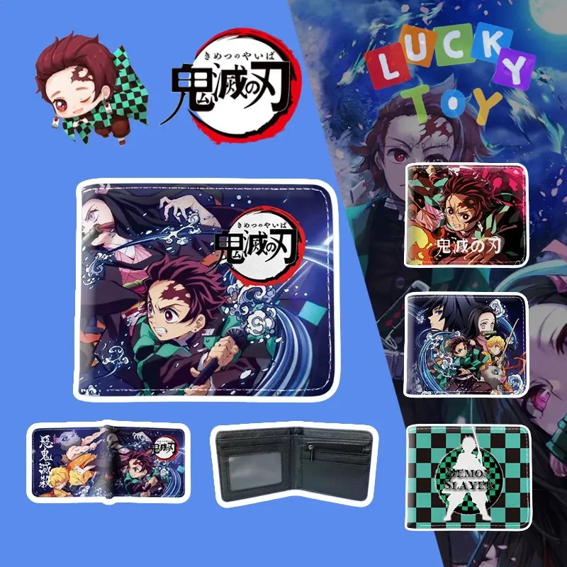 Dompet anime Demon Slayer untuk kanak-kanak, dompet lipat pendek, dompet persisian anime, dompet untuk pelajar sekolah