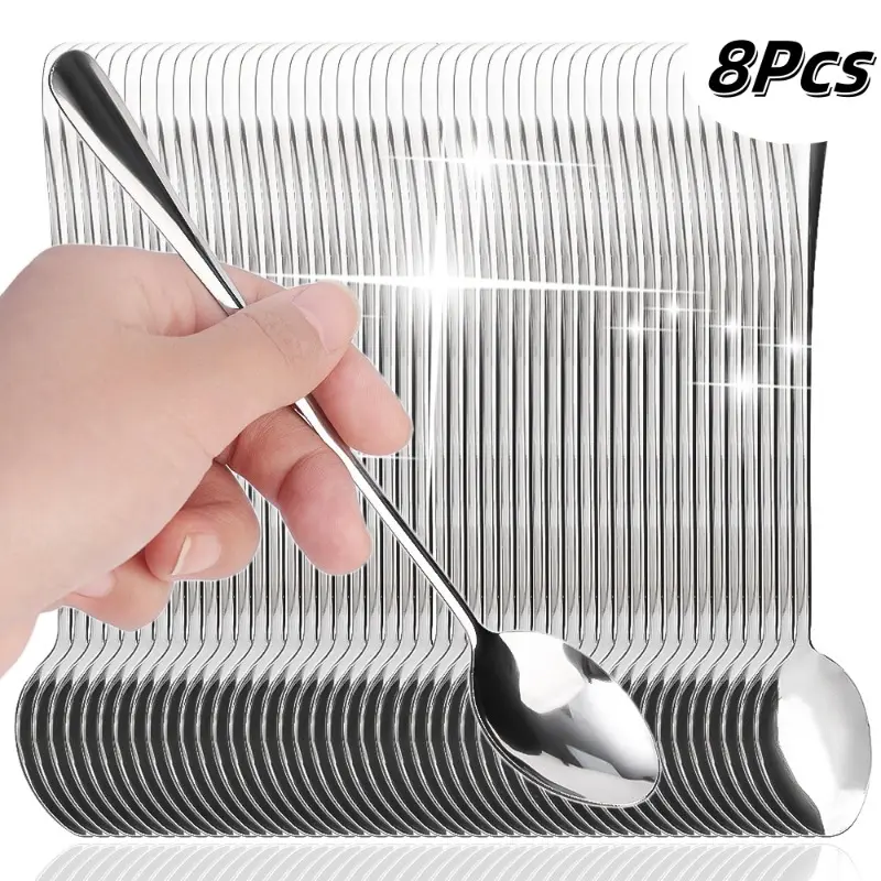8Pcs Korean Style Long Handle Stainless Steel Tea Coffee Spoons Ice Cream Cutlery Cocktail Teaspoons Kitchen Accessories Cutlery Supplies
