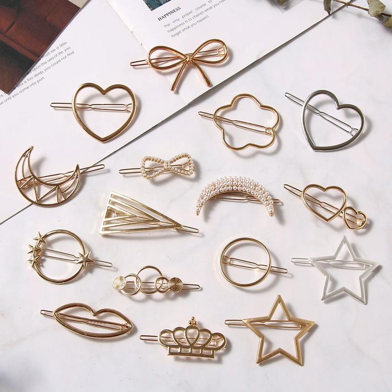 Product Introduction of Accessories Hair Styling Ponytail Hairpins Barrettes Knot Hair Clip Metal Hairclips Star Heart Hair Pins Geometric Hairpins 16
