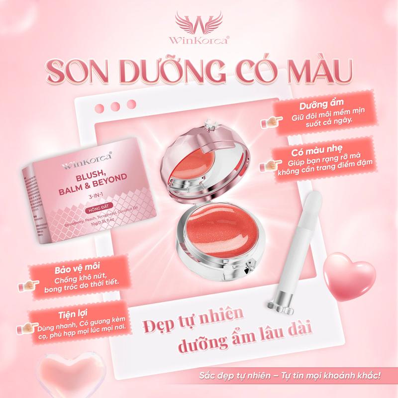 Son Dưỡng Môi Có Màu Ánh Nhũ 3IN1 Không Bám Màu Dùng Được Cho Môi Mắt Má Hồng 10g Giúp Hồng Môi Giúp Dưỡng Ẩm Mềm Môi Giảm Vân Môi Khô Bong Tróc WinKorea Trang Điểm Mỹ Phẩm Nữ Cosmetic Women