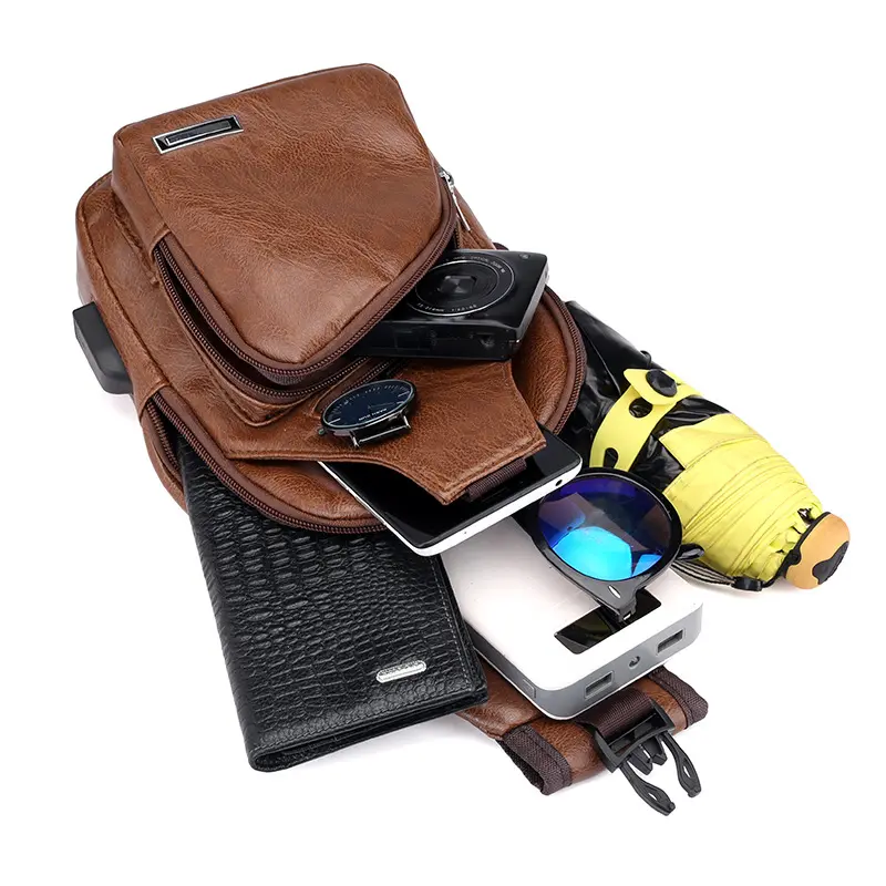 Túi đeo chéo unisex nam có cổng usb nối cáp sạc tiện lợida PU chống nước 3 ngăn thời trang hàn quốc  T3 T235 2